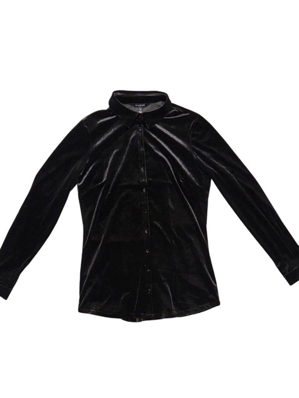 Long Tall Sally Women's Velvet Velour Button Down Collared Blouse Small Black